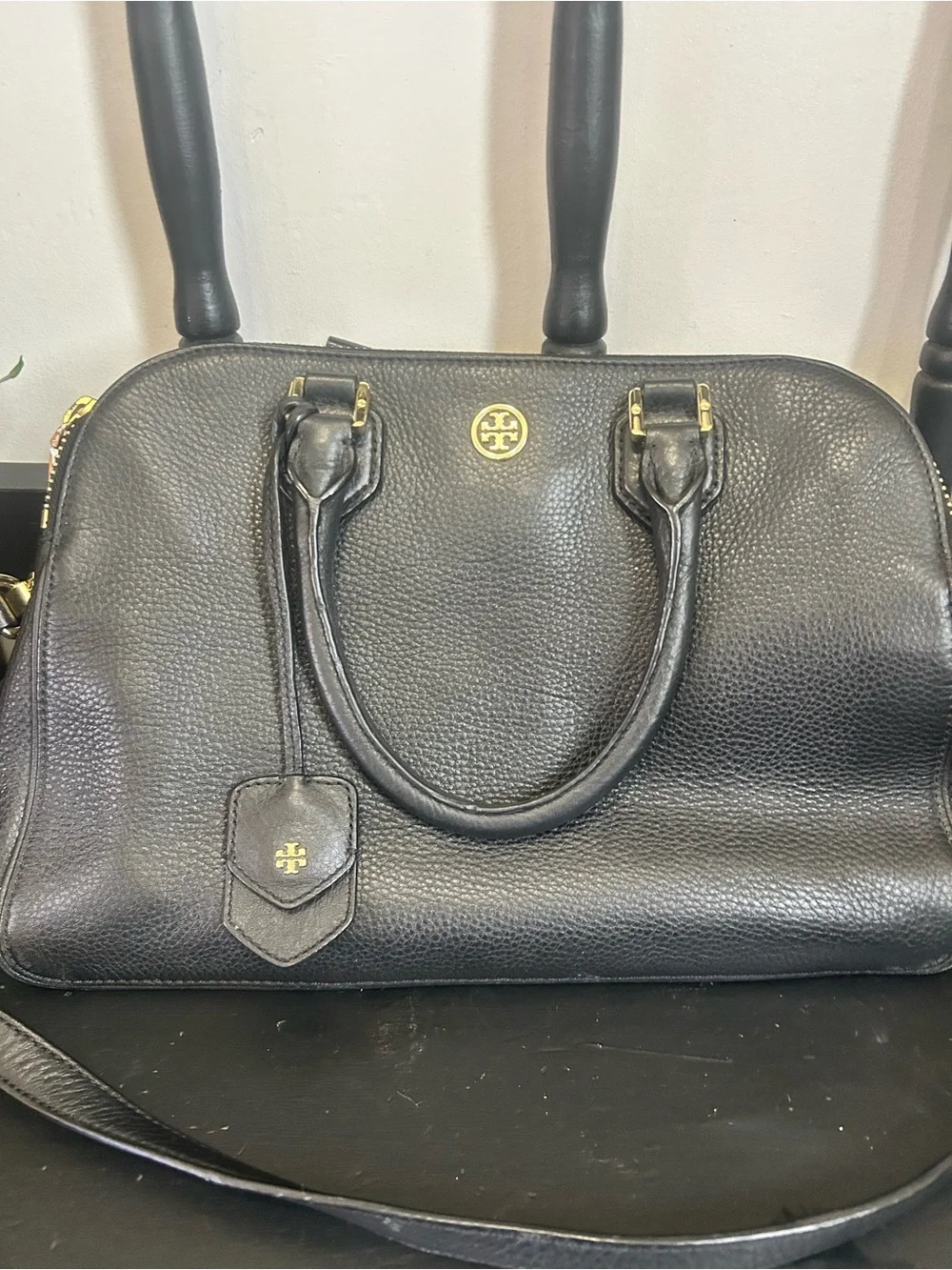 Tory Burch Black Pebbled Leather Satchel crossbody mint never used